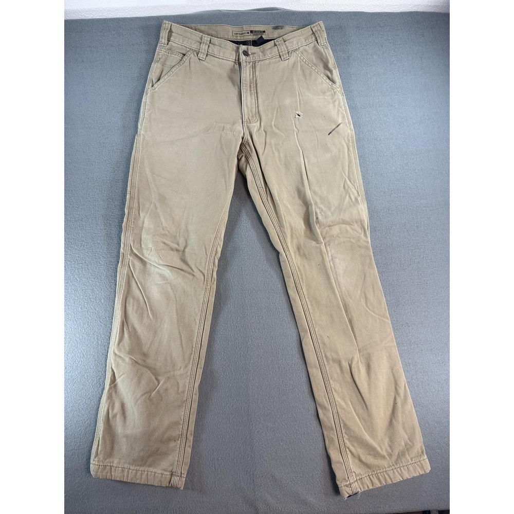 Carhartt Pants Mens 33x34 Beige BN3342-M Rugged Flex Lined Canvas Carpenter